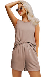 Smoke Gray Corded Sleeveless Top and Pocketed Shorts Set