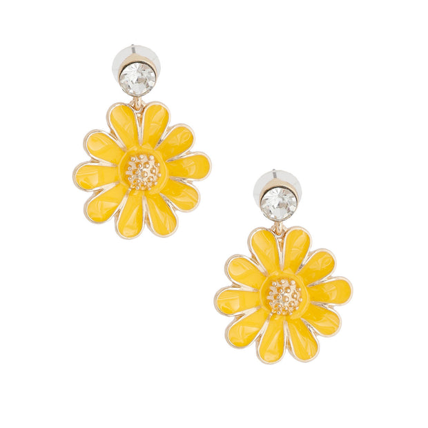 Yellow Metal Daisy Earrings