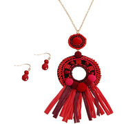 Red Raffia Tassel Pendant Necklace