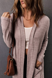 Pink Tunic Back Open Front Cardigan with Pockets