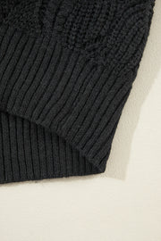 Black Hollow Out Knit V Neck Drop Shoulder Sweater