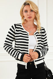 Black Contrast Striped Print Cardigan