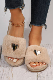 Parchment Heart Open Toe Plush Slippers