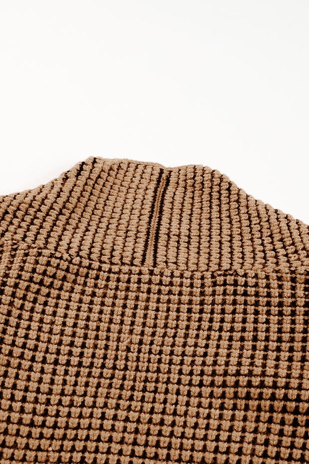 Brown Chunky Waffle Knit Oversized Collar Cardigan