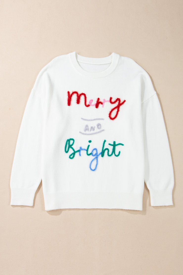 White Tinsel Merry AND Bright Pattern Plus Size Christmas Sweater