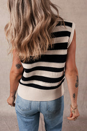 Black Stripe Ribbed Trim Knitted Sweater Vest