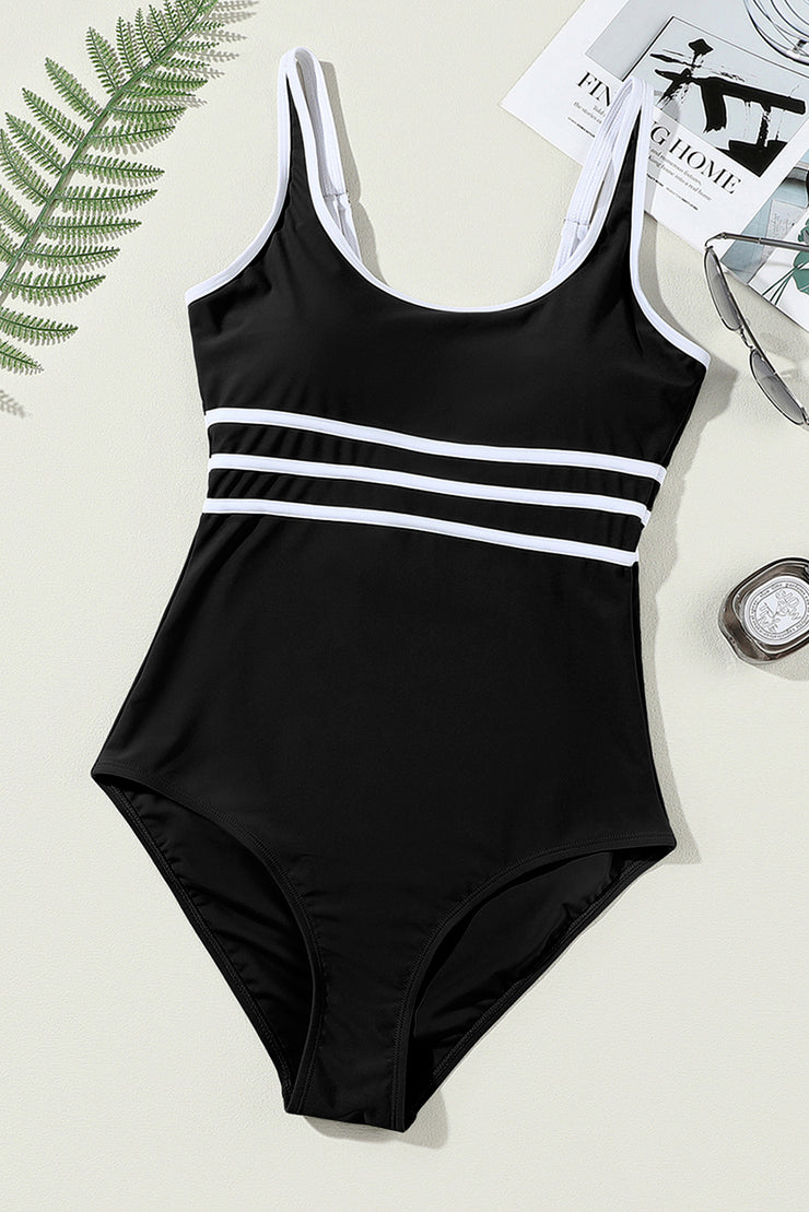 Black Contrast Trim Colorblock U Neck One Piece Swimwear