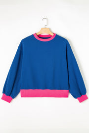 Blue Colorblock Bubble Sleeve Sweatshirt