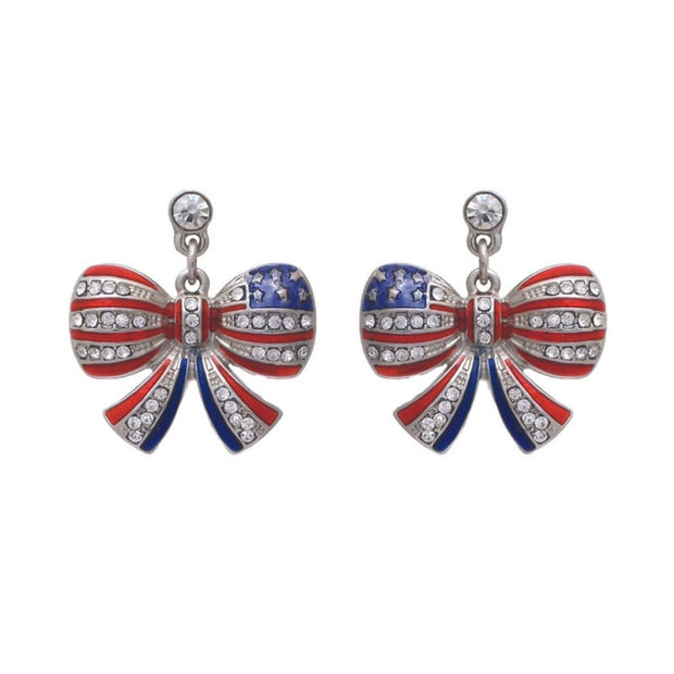 American Flag Ribbon Metal Earrings