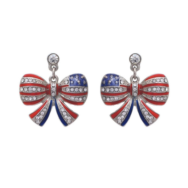 American Flag Ribbon Metal Earrings