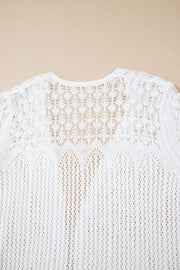 White Crochet Hollow Out Open Front Cardigan