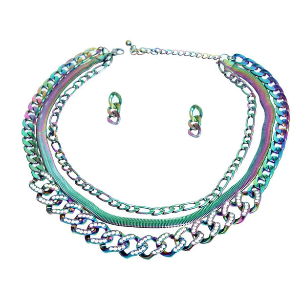 Rainbow Metal 3 Layer Iced Chain