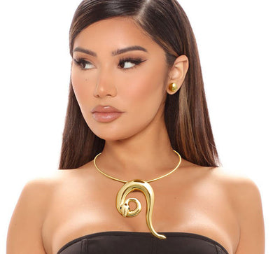 Gold Rigid Coiled Snake Necklace