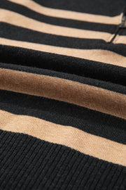 Black Stripe Collared Quarter Zipper Oversized Sweater