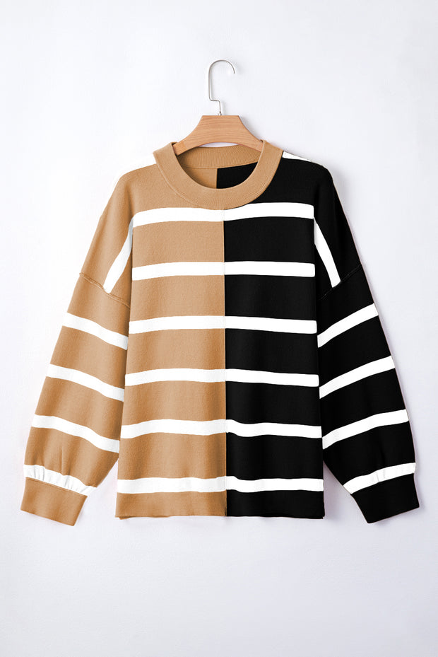 Light French Beige Colorblock Oversized Sweater