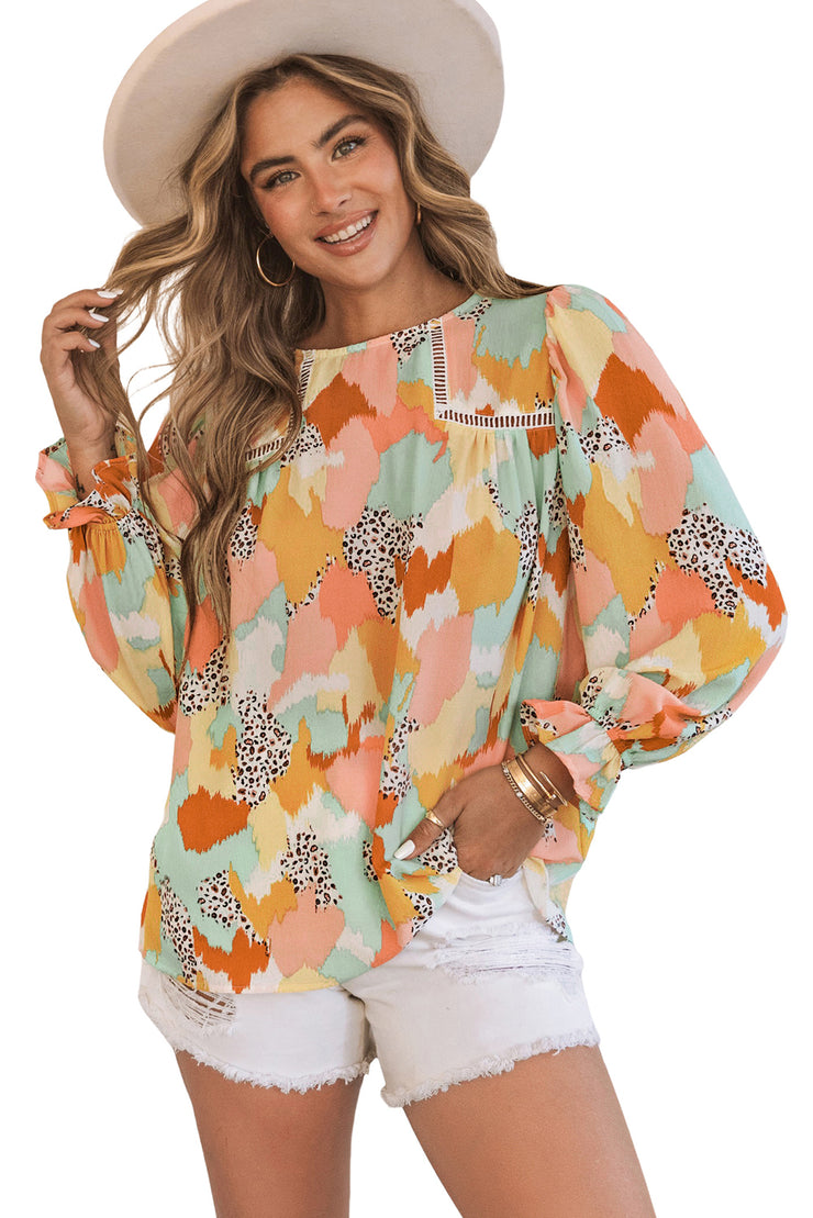 Pink Abstract Printed Long Sleeve Blouse