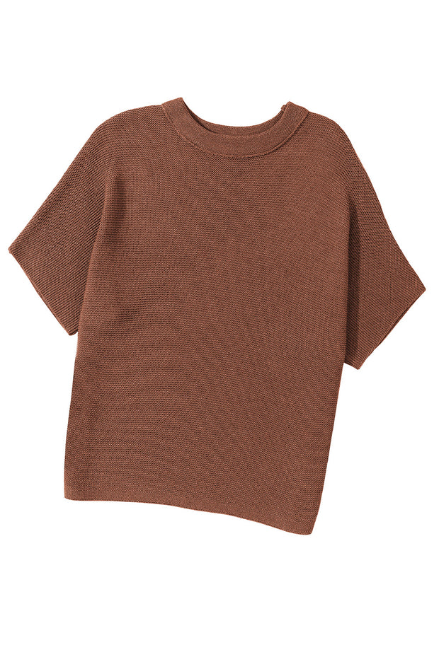 Coffee High Neck Short Bat Sleeve Sweater