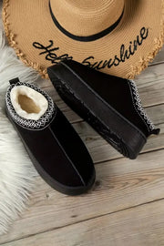 Black Suede Contrast Print Round Toe Slippers