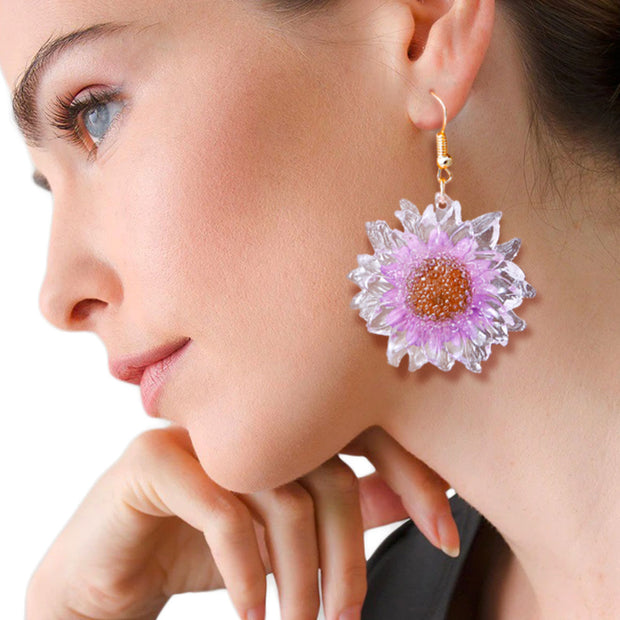 Purple Dried Sunflower Earrings