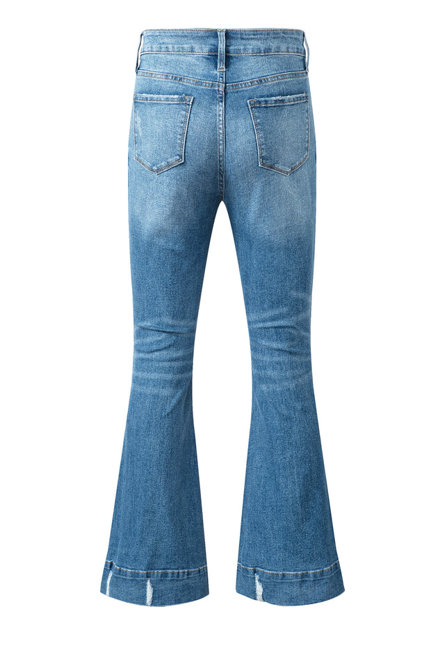 Sky Blue Slight Distressed Medium Wash Flare Jeans