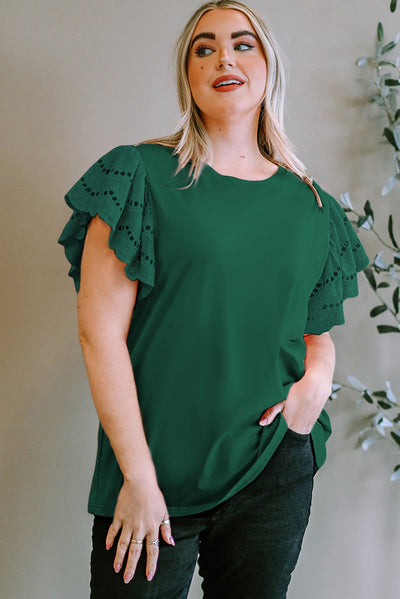 Green Plus Size Flutter Sleeve Top