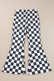 Black Checkerboard High Rise Casual Flared Pants