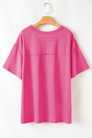 Coral Plus Size Solid Color Drop Shoulder Side Split T Shirt