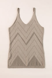 Parchment Chevron Pointelle Knit Spaghetti Straps Sweater Vest