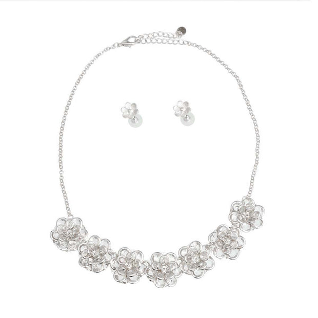 Silver Glass 3D Flower Collar Set