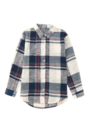 Blue Distressed Raw Edge Plaid Print Shirt