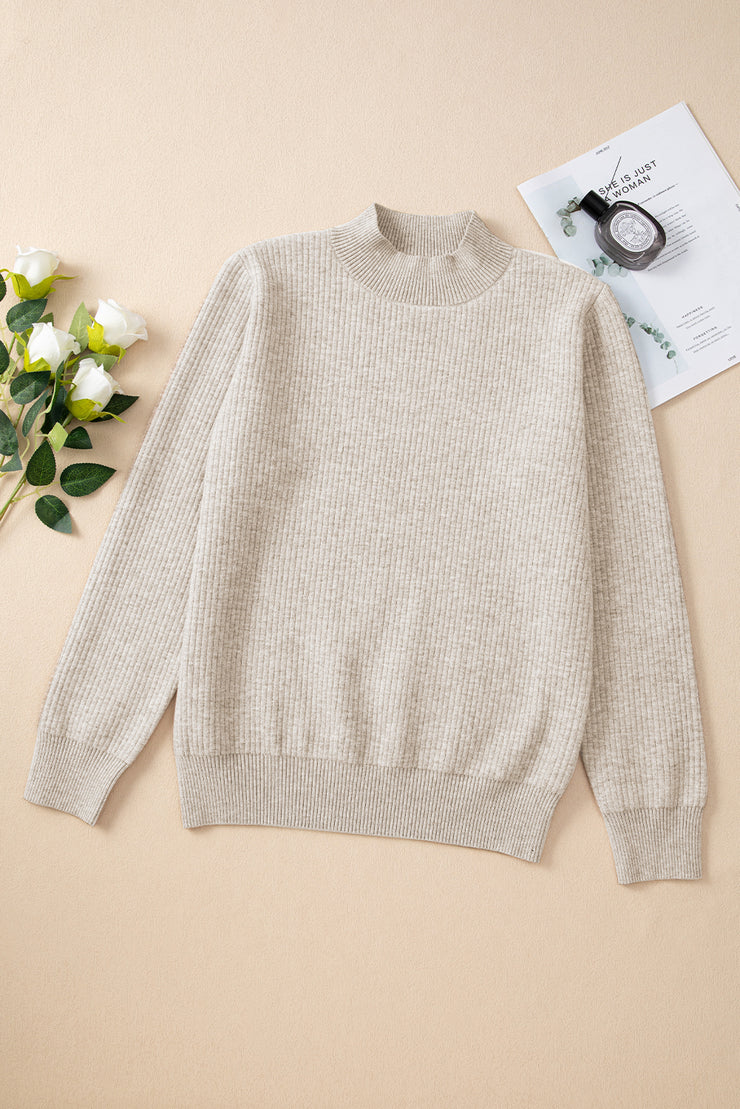 Apricot Thermal Lined Ribbed Knit Mock Neck Sweater