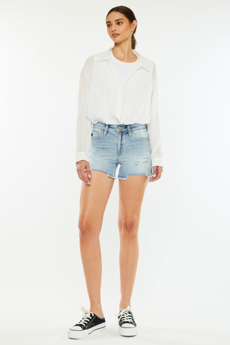 Kancan High Rise Side Slit Denim Shorts