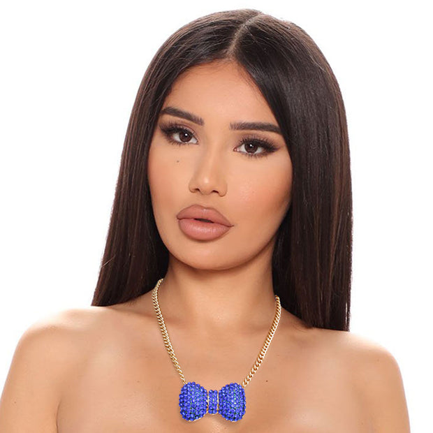 Royal Blue Chunky Bow Necklace