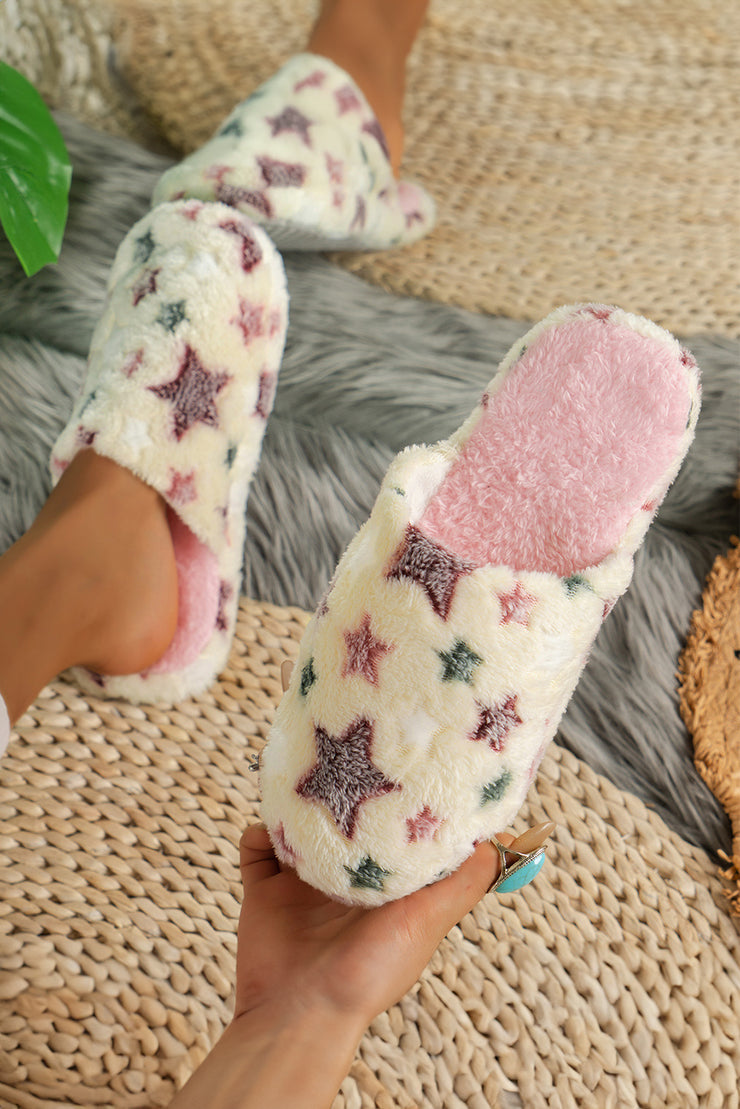 Beige Cute Star Plush Home Slippers