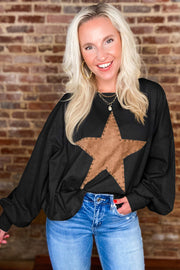 Black Studded Star Graphic Oversized Long Sleeve Top