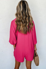 Bright Pink Half Button Collared Loose Romper