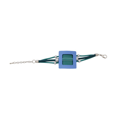 Teal Rubber Bracelet with Metal Square Design