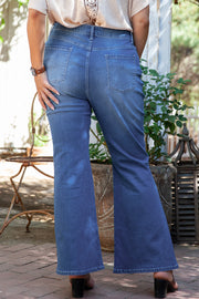 Blue Plus Size Exposed Seam High Waist Flare Jeans