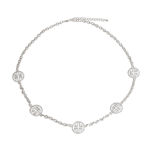 Silver Station Round Greek Key Necklace