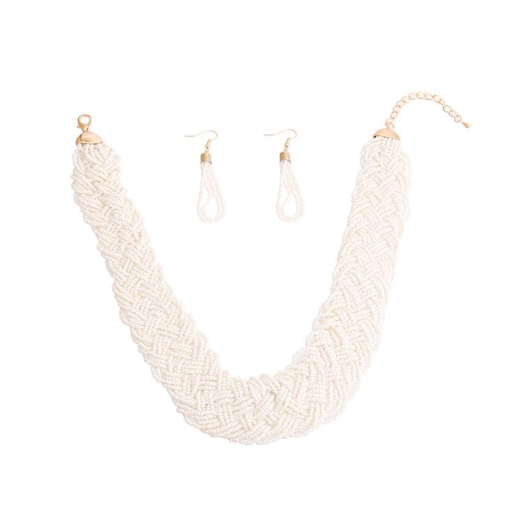 Cream Seed Bead Braided Collar Set