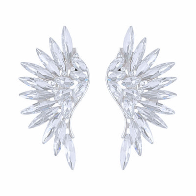 Silver Stone Wing Design Clip On Earrings