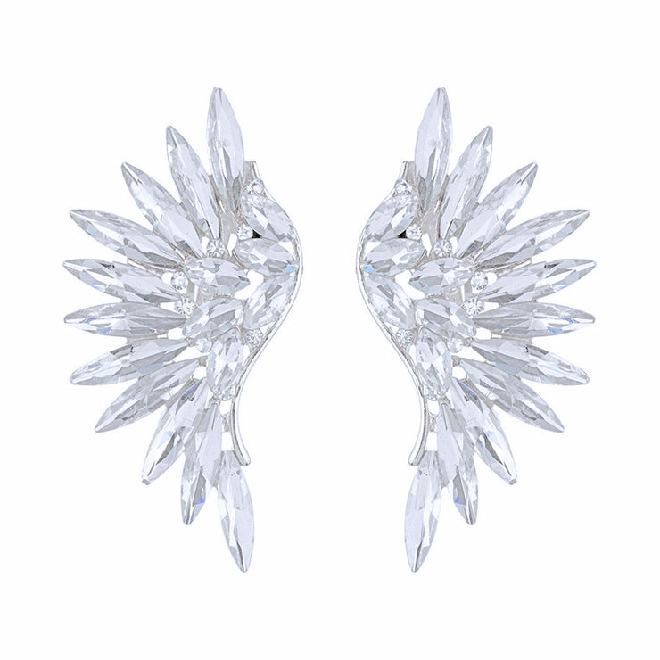 Silver Stone Wing Design Clip On Earrings