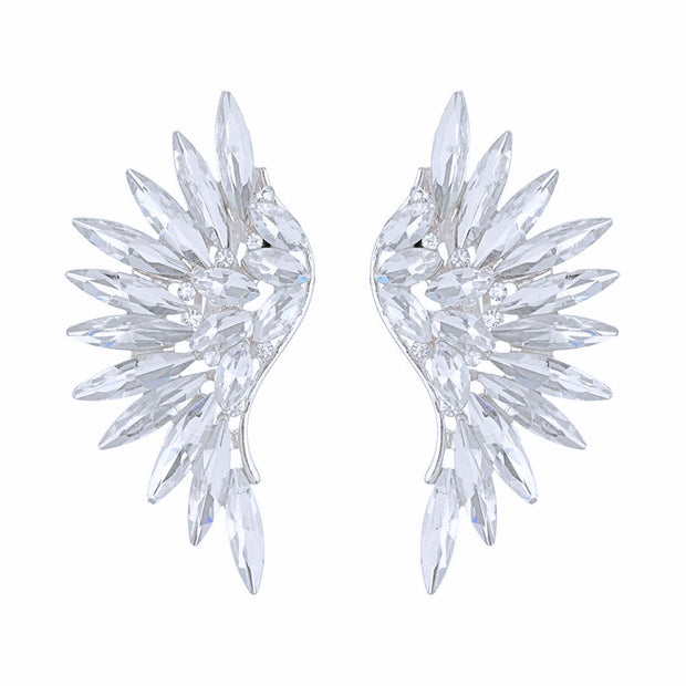 Silver Stone Wing Design Clip On Earrings