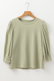 Laurel Green Textured Round Neck Half Sleeve Blouse