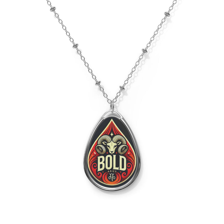 Bold Aries Zodiac Oval Necklace – Fiery Ram Pendant with Constellation Design