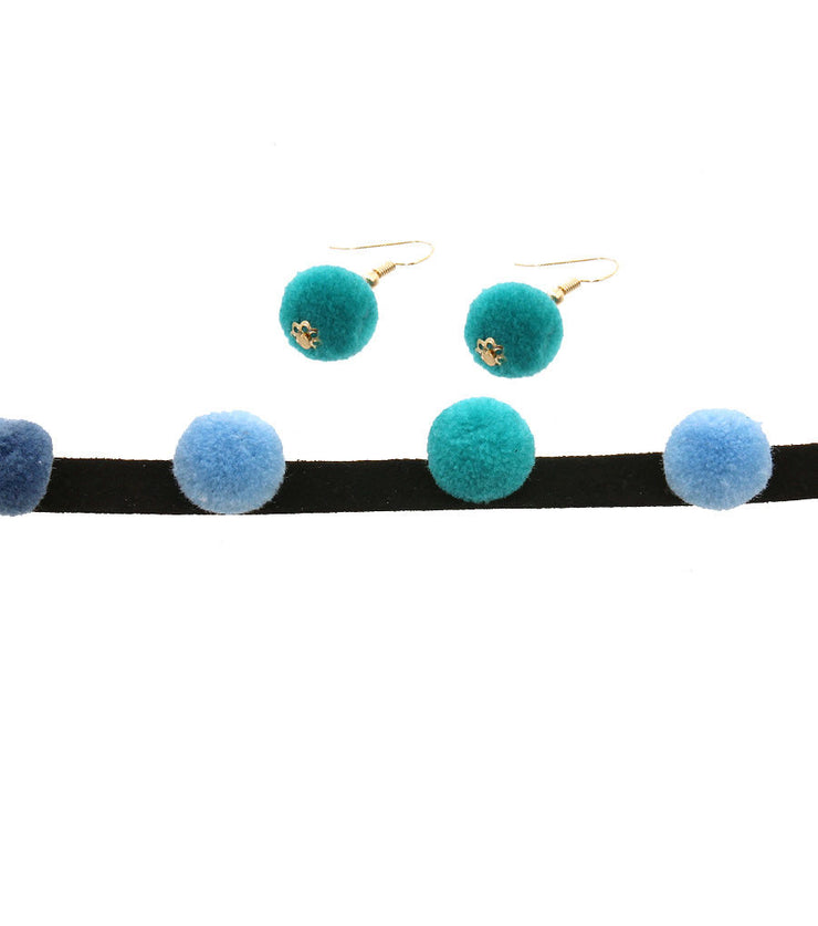 Blue Pom Pom Choker Set