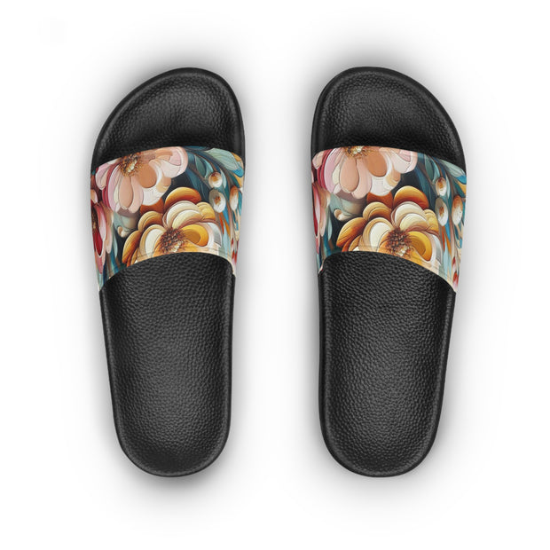 FASHION JUNKY - Oil Painted Pastel Flower Women's Slide Sandals