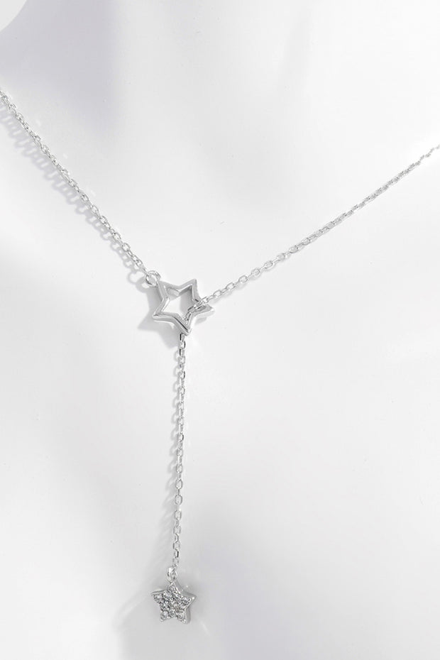 925 Sterling Silver Zircon Star Drop Necklace