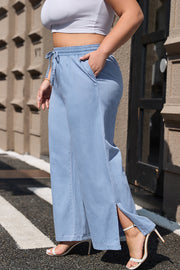 Beau Blue Casual Wide Slit Leg High Waist Loose Plus Size Jeans