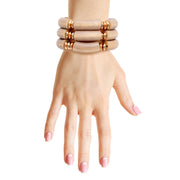 Brown Wood Tube Stretch Bangle Set